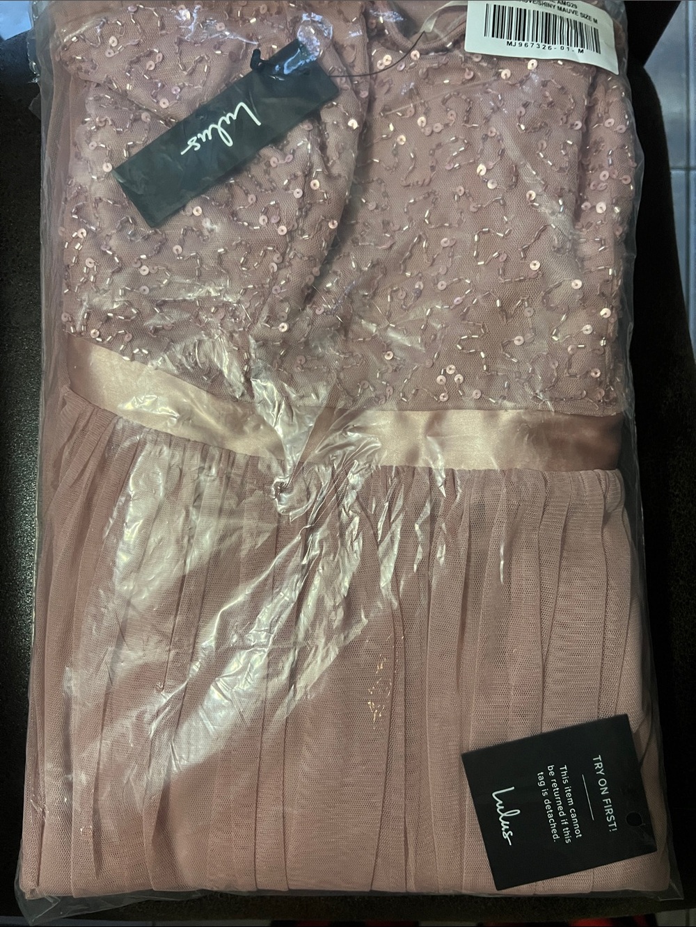 New Lulus Mauve Sequin Tulle Dress Sz Medium - Picture 12 of 13